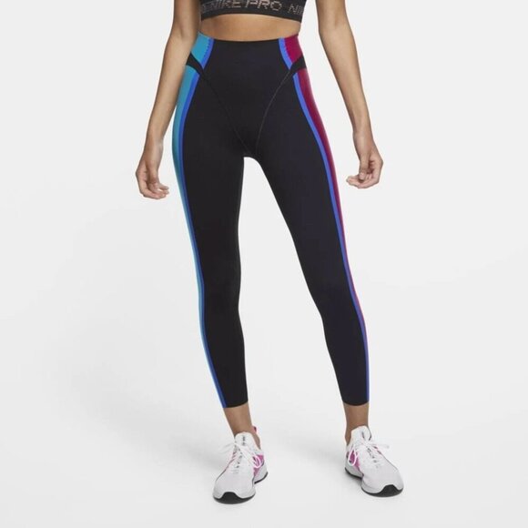 Nike BTQ Layered Tights Black 7/8 High Waisted Dri-Fit Retro 80s Aerobics - Picture 2 of 16